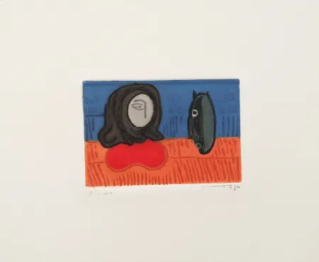 蚀刻版画 Ortega - Figura con cavallo