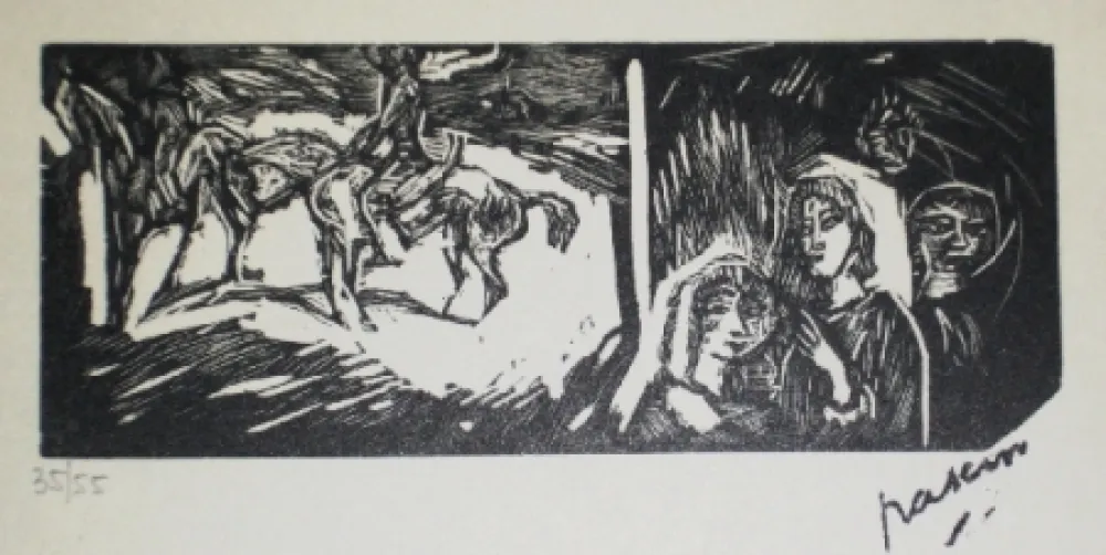 木刻 Pascin - Filles et cavaliers
