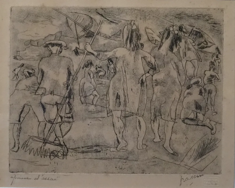版画 Pascin - La plage