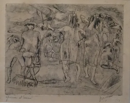 版画 Pascin - La plage