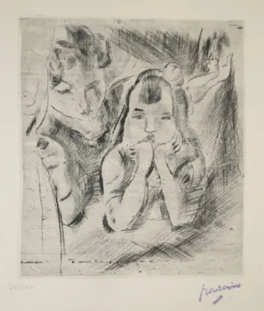 干刻版画 Pascin - Mère et fille