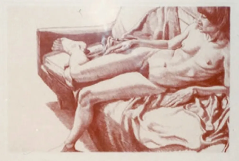 石版画 Pearlstein - Nude on Sofa Draped