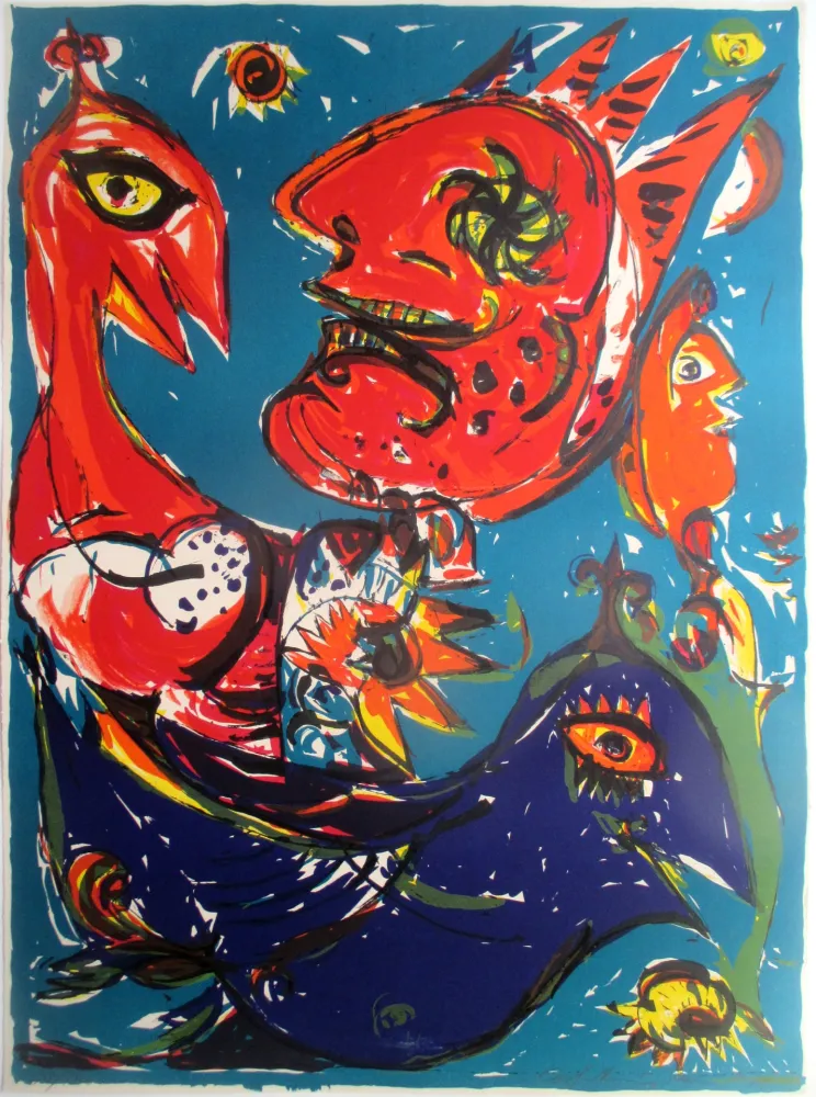 石版画 Pedersen - Les Oiseaux rouge et bleu