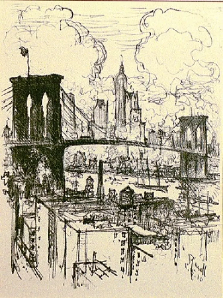 石版画 Pennell - Brooklyn Bridge