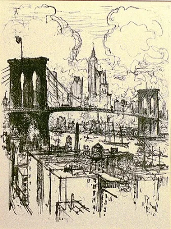 石版画 Pennell - Brooklyn Bridge