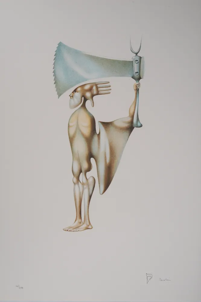 石版画 Pérahim - L'Alphabet Hébreu : Guerrier à la hache