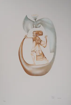 石版画 Pérahim - L'Alphabet Hébreu : Homme à la Menorah