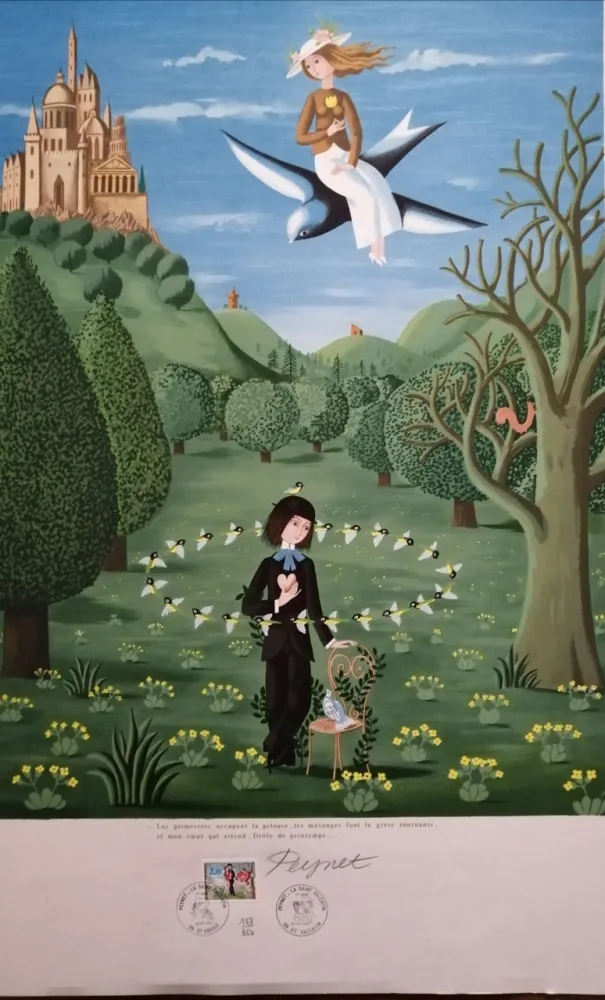 石版画 Peynet - La Saint Valentin - Les Primevères