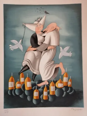 石版画 Peynet - L'élixir du Révérend Pére Gaucher