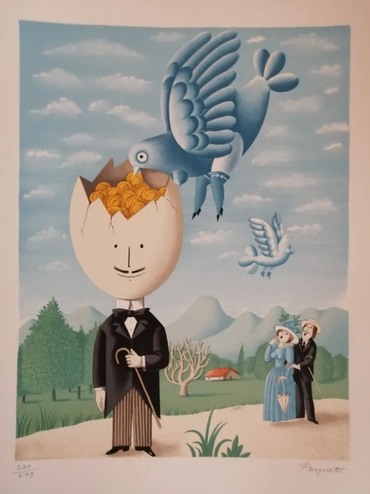 石版画 Peynet - L'Homme à la cervelle d'or