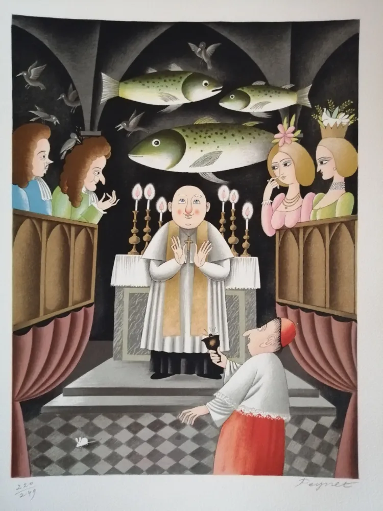 石版画 Peynet - Trois Messes basses