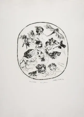 蚀刻版画 Piacesi - Rose e libellula