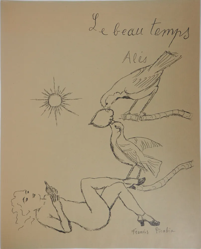 石版画 Picabia - Le beau temps : Femme aux oiseaux
