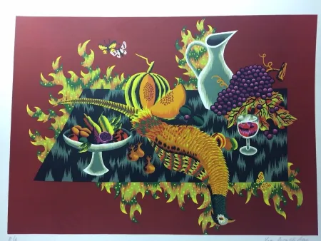 石版画 Picard Ledoux - Nature morte au faisan