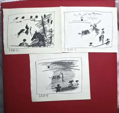 石版画 Picasso - A Los Toros Avec Picasso- 3 plates