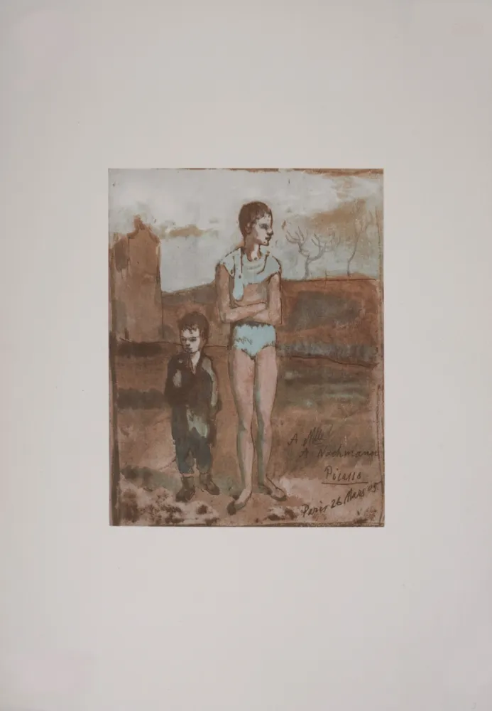 石版画 Picasso (After) - Arlequin et garçon, 1946