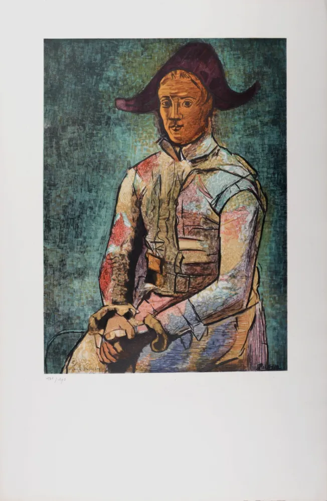 石版画 Picasso (After) - Arlequin (Le peintre Jacinto Salvado en Arlequin), 1964.