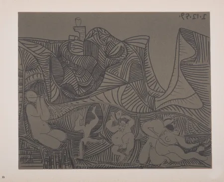 油毡版画 Picasso (After) - Bacchanale au hibou, 1962