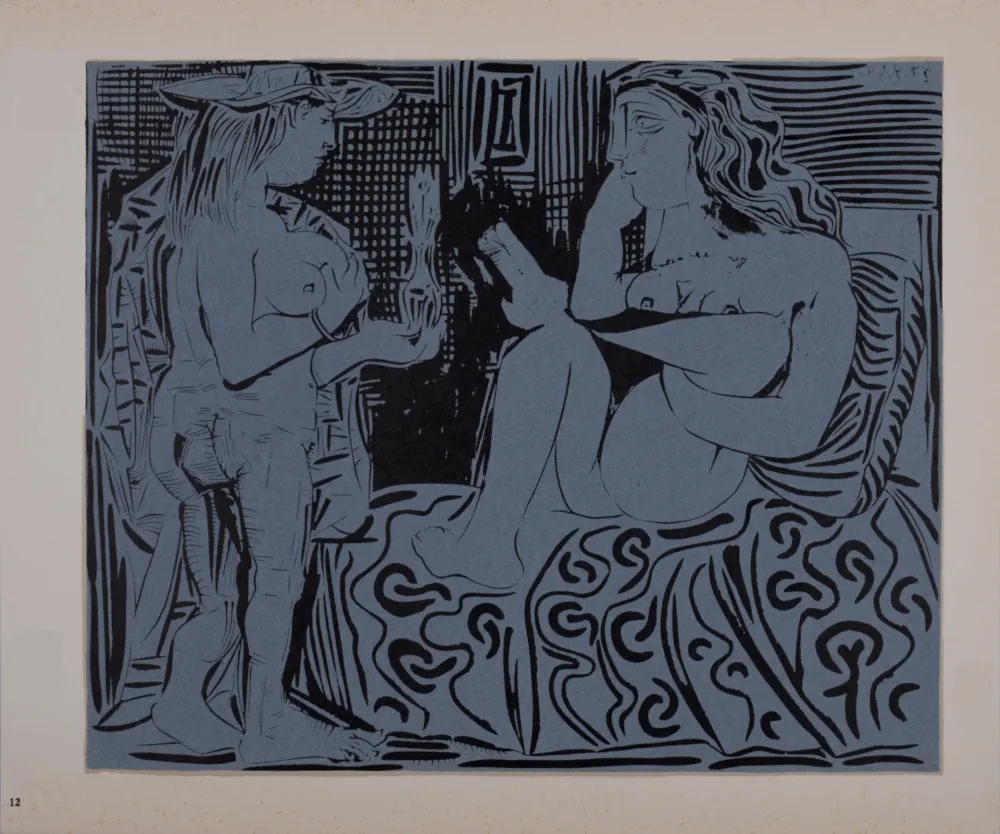 油毡版画 Picasso (After) - Deux femmes avec un vase à fleurs, 1962