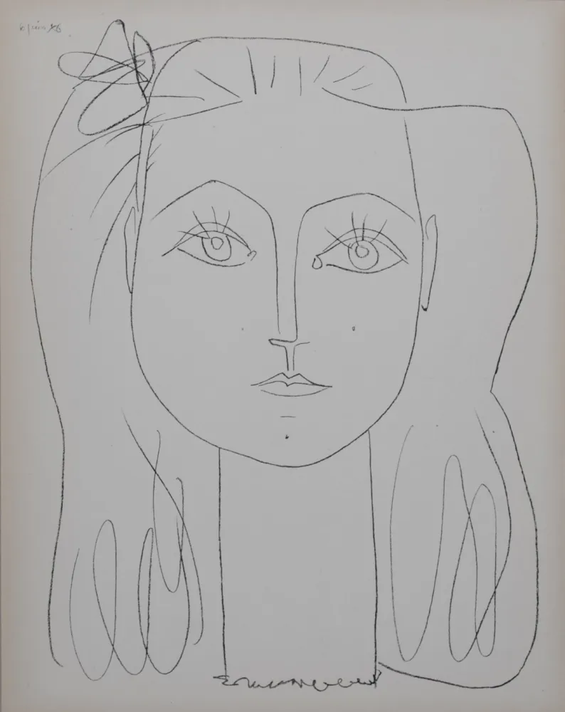 石版画 Picasso (After) - Françoise avec un nœud dans les cheveux