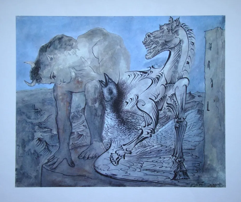 胶版印刷 Picasso (After) - Jeune faune, cheval, oiseau