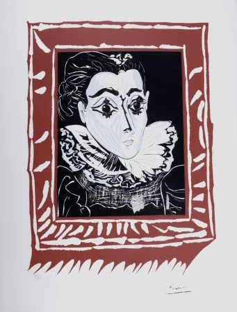 石版画 Picasso (After) - La Dame à la Collerette (Portrait de Jacqueline à la Fraise), circa 1970