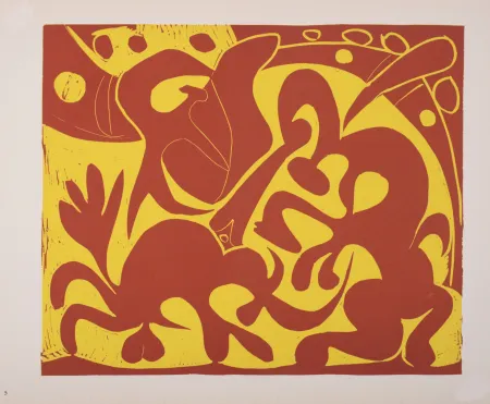 油毡版画 Picasso (After) - Pique (rouge et jaune), 1962