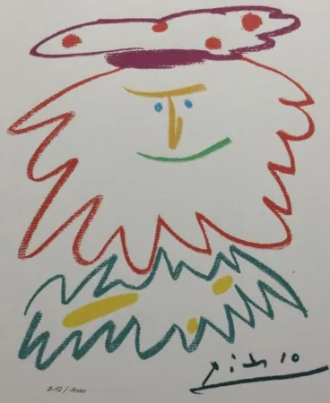 石版画 Picasso (After) - VISAGE BARBU (1958) 