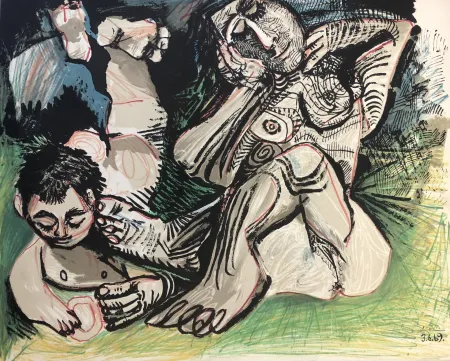 石版画 Picasso - Au baiser d'avignon