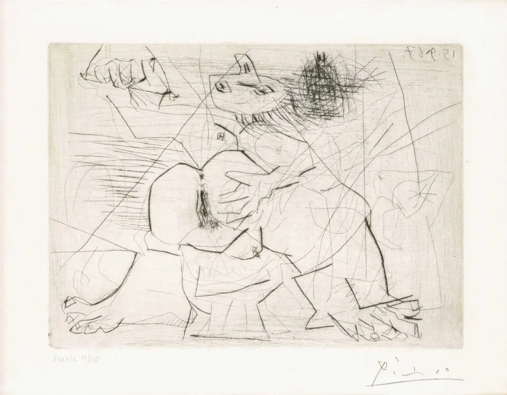 版画 Picasso - Aux quatre coins de la pièce, from Hommage à Roger Lacourière
