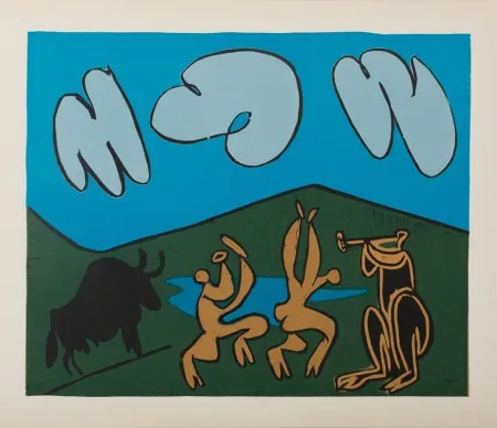 油毡版画 Picasso - Bacchanale au taureau noir