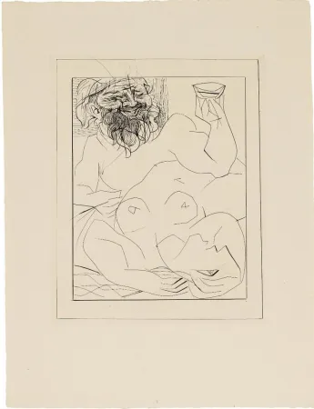 版画 Picasso - Bacchus et femme nue étendue
