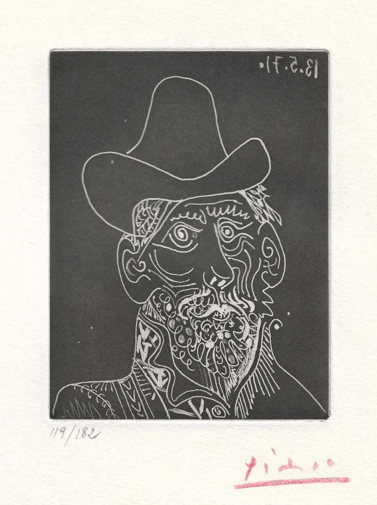 飞尘腐蚀法 Picasso -  Buste d'homme barbu au chapeau 