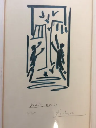 石版画 Picasso - Colombes et prisonniers (pour les exiles espagnols)