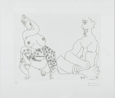 蚀刻版画 Picasso - Danse du Ventre devant Homme impassible