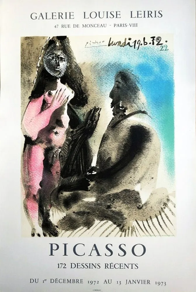 石版画 Picasso - (d'après). Affiche : Galerie Louise Leiris « PICASSO DESSINS RÉCENTS » 1972-73