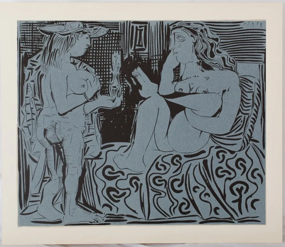 油毡版画 Picasso - Deux femmes au flacon de parfum