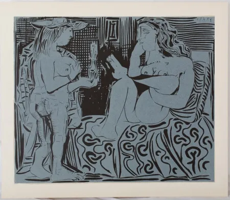 油毡版画 Picasso - Deux femmes au flacon de parfum