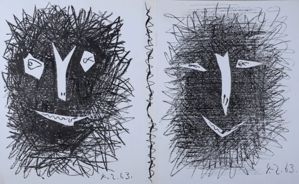 石版画 Picasso - Deux Masques, 1963