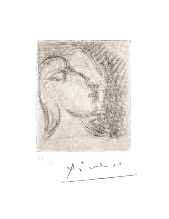 版画 Picasso - ête de femme tournée à droite