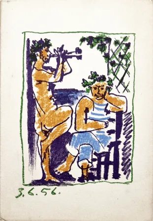石版画 Picasso - FAUNE ET MARIN. Méditerranée. Lithographie Originale et catalogue (1956)