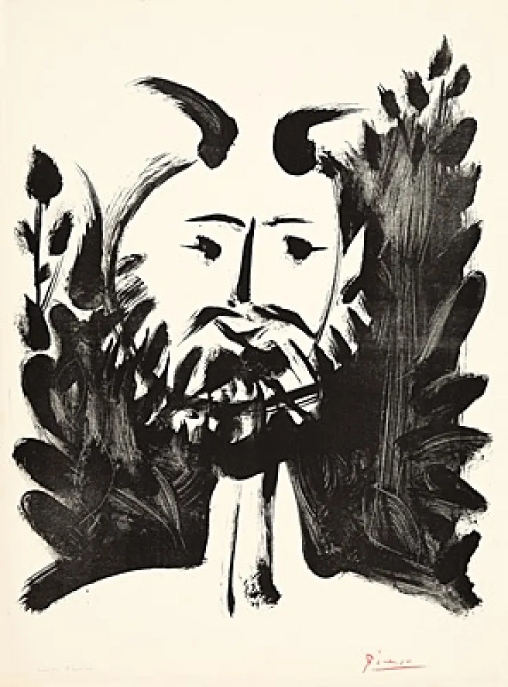 石版画 Picasso - Faune souriant