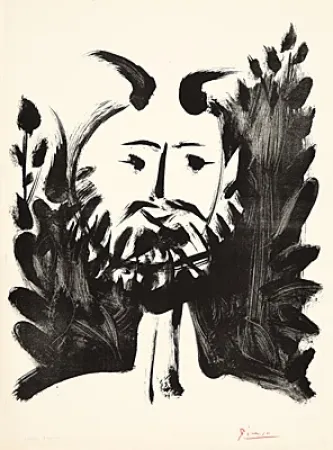 石版画 Picasso - Faune souriant