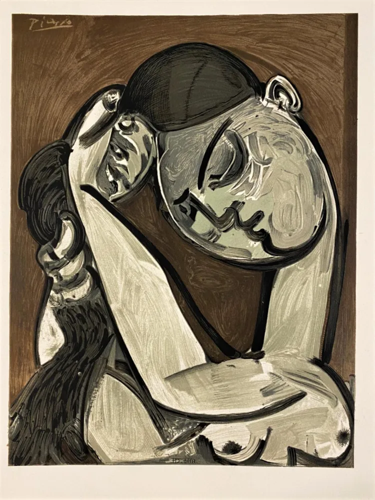 石版画 Picasso - Femme se coiffant 1955