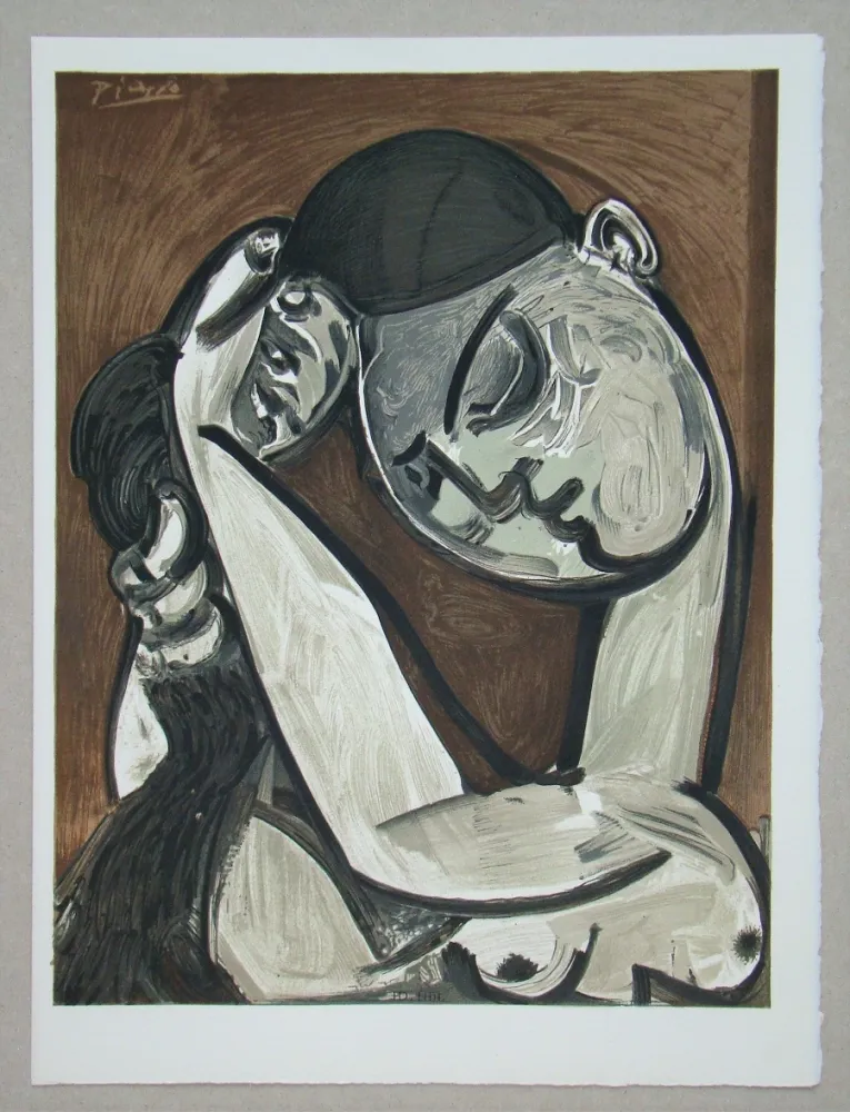 石版画 Picasso - Femme se coiffant, 1955