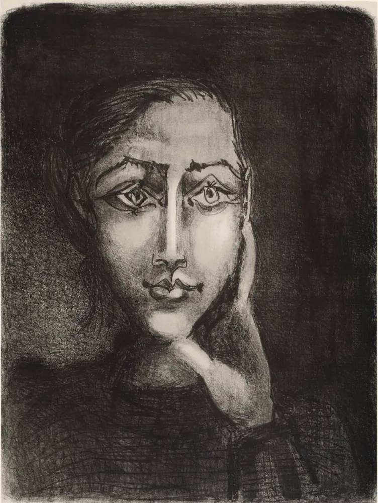 石版画 Picasso - Françoise sur fond gris