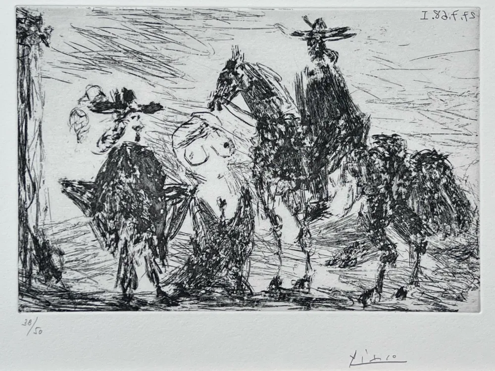 蚀刻版画 Picasso - Gentilhomme, femme honteuse et reître 