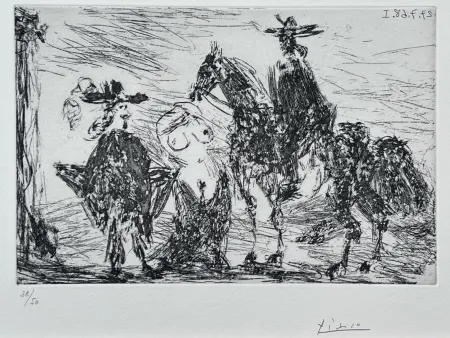 蚀刻版画 Picasso - Gentilhomme, femme honteuse et reître 