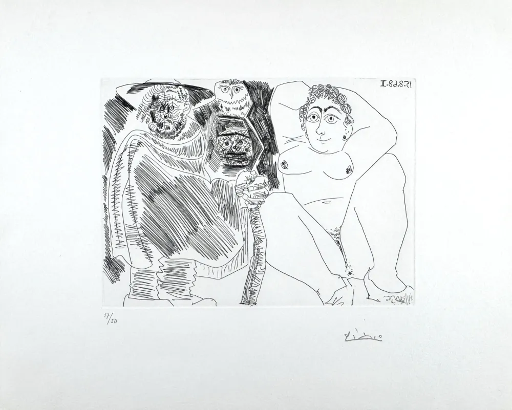 蚀刻版画 Picasso - Grosse Prostituée, Sorcière à la Chouette et Voyageur en Sabots 