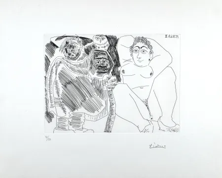 蚀刻版画 Picasso - Grosse Prostituée, Sorcière à la Chouette et Voyageur en Sabots 